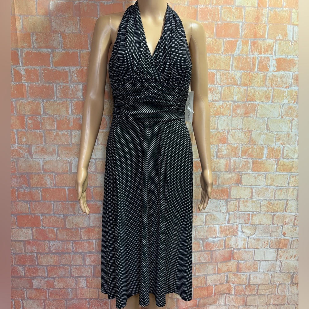 Evan Picone Polka Dot Jersey Knit Marilyn Halter Neck Dress‎